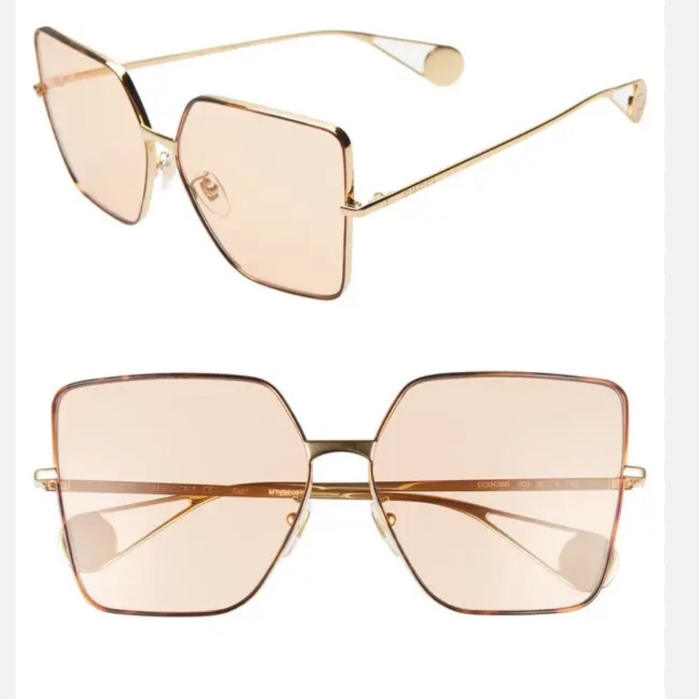 Gucci 61mm Square Sunglasses. Dark Havana/Gold/Orange